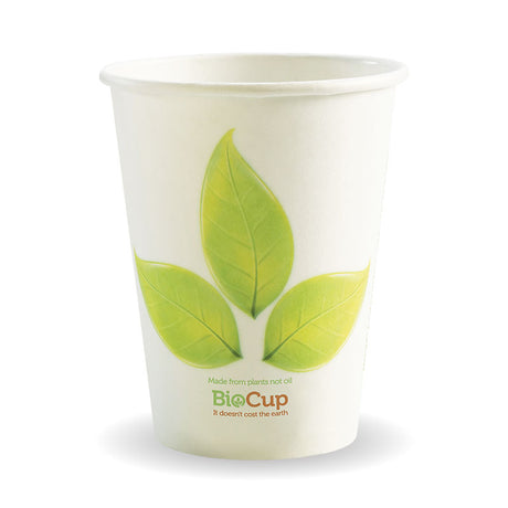 Biocup Single Wall - Leaf Print, 12oz (Box of 1000) from BioPak. Compostable, made out of Paper and Bioplastic and sold in boxes of 1. Hospitality quality at wholesale price with The Flying Fork!