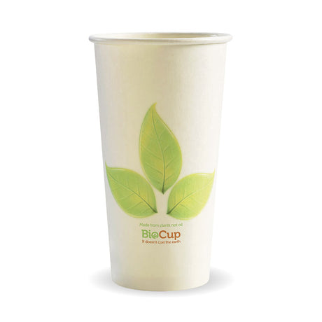 Biocup Single Wall - Leaf Print, 20oz (Box of 500) from BioPak. Compostable, made out of Paper and Bioplastic and sold in boxes of 1. Hospitality quality at wholesale price with The Flying Fork!