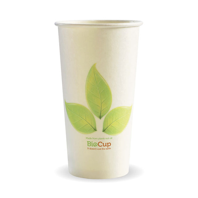 Biocup Single Wall - Leaf Print, 20oz (Box of 500) from BioPak. Compostable, made out of Paper and Bioplastic and sold in boxes of 1. Hospitality quality at wholesale price with The Flying Fork!