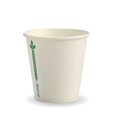Biocup Single Wall - White with Green Line, 6oz (Box of 1000) from BioPak. Compostable, made out of Paper and Bioplastic and sold in boxes of 1. Hospitality quality at wholesale price with The Flying Fork!
