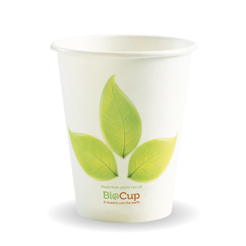 Biocup Single Wall - Leaf Print, 8oz (Box of 1000) from BioPak. Compostable, made out of Paper and Bioplastic and sold in boxes of 1. Hospitality quality at wholesale price with The Flying Fork!