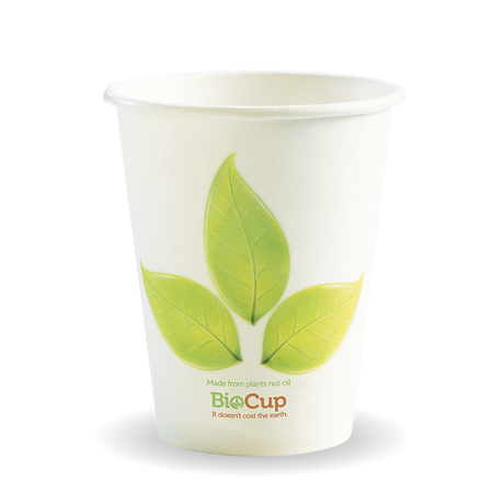 Biocup Single Wall - Leaf Print, 8oz (Box of 1000) from BioPak. Compostable, made out of Paper and Bioplastic and sold in boxes of 1. Hospitality quality at wholesale price with The Flying Fork!