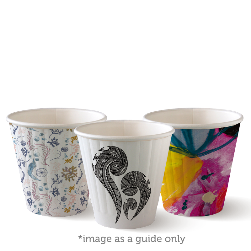 Biocup Double Wall - Art Series, 8oz, 90mm (Box of 1000) from BioPak. Compostable, made out of Paper and Bioplastic and sold in boxes of 1. Hospitality quality at wholesale price with The Flying Fork!