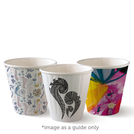 Biocup Double Wall - Art Series, 8oz, 90mm (Box of 1000) from BioPak. Compostable, made out of Paper and Bioplastic and sold in boxes of 1. Hospitality quality at wholesale price with The Flying Fork!