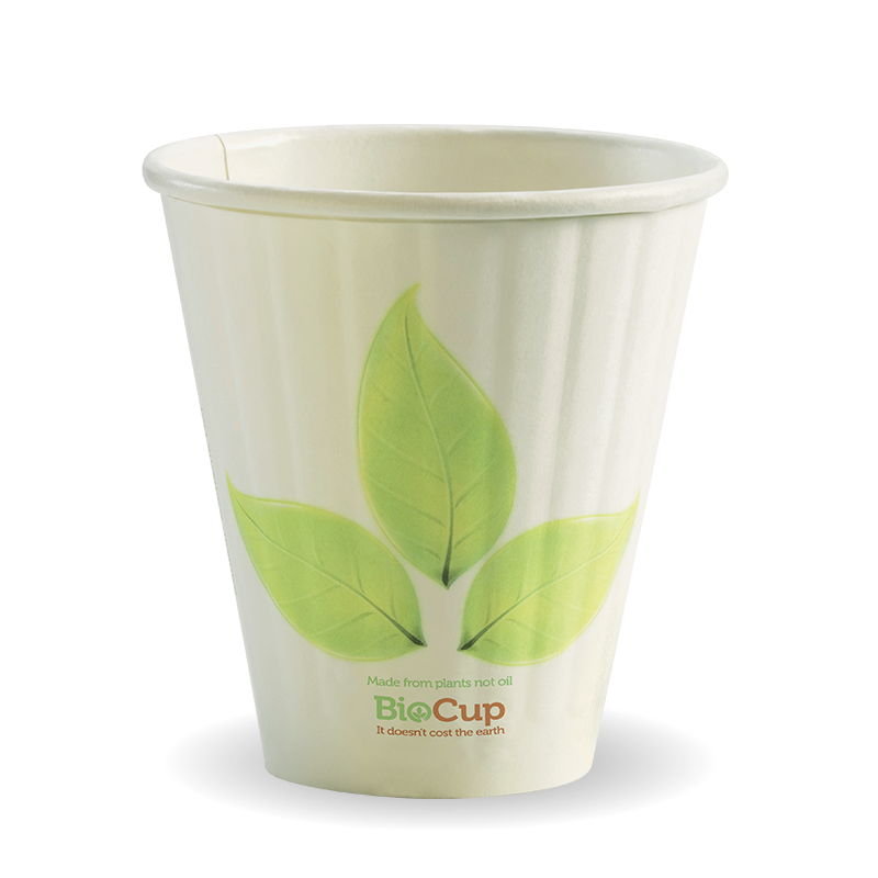 Biocup Double Wall - Leaf Print, 8oz, 90mm (Box of 1000) from BioPak. Compostable, made out of Paper and Bioplastic and sold in boxes of 1. Hospitality quality at wholesale price with The Flying Fork!