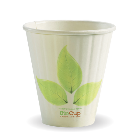 Biocup Double Wall - Leaf Print, 8oz, 90mm (Box of 1000) from BioPak. Compostable, made out of Paper and Bioplastic and sold in boxes of 1. Hospitality quality at wholesale price with The Flying Fork!