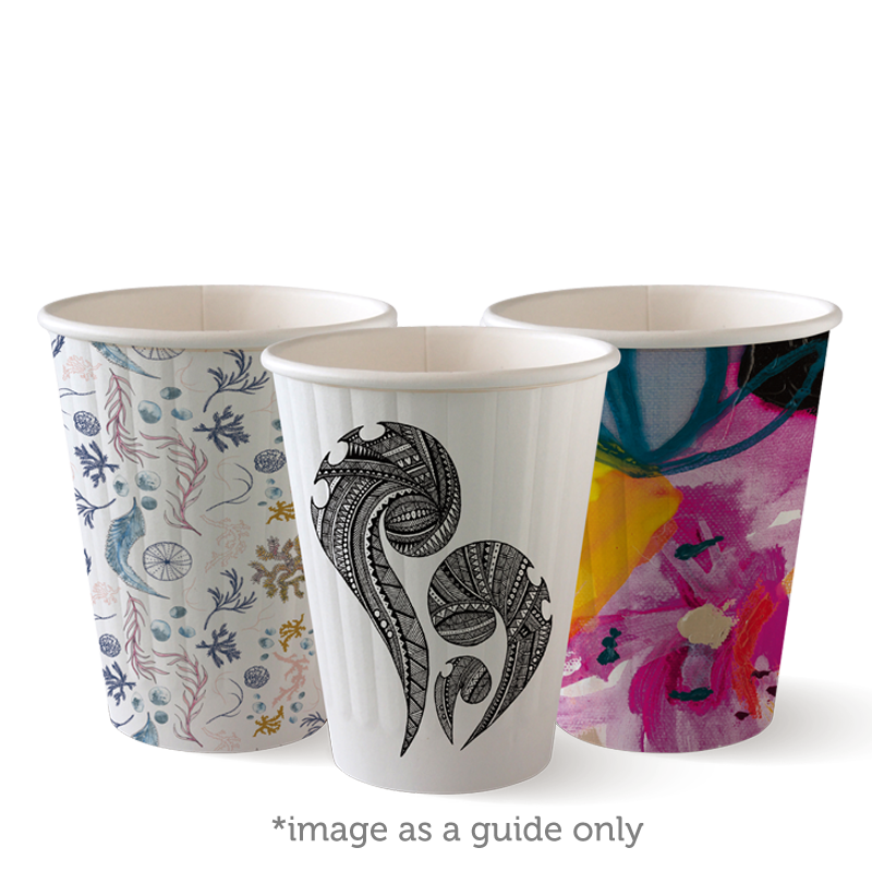 Biocup Double Wall - Art Series, 8oz (Box of 1000) from BioPak. Compostable, made out of Paper and Bioplastic and sold in boxes of 1. Hospitality quality at wholesale price with The Flying Fork!