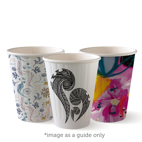 Biocup Double Wall - Art Series, 8oz (Box of 1000) from BioPak. Compostable, made out of Paper and Bioplastic and sold in boxes of 1. Hospitality quality at wholesale price with The Flying Fork!