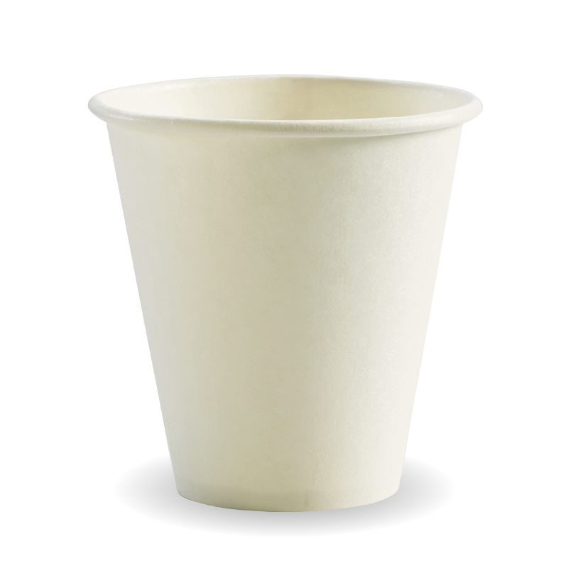 Biocup Single Wall - White, 8oz, 90mm (Box of 1000) from BioPak. Compostable, made out of Paper and Bioplastic and sold in boxes of 1. Hospitality quality at wholesale price with The Flying Fork!