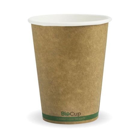 Biocup Single Wall - Kraft with Green Stripe, 12oz (Box of 1000) from BioPak. Compostable, made out of Paper and Bioplastic and sold in boxes of 1. Hospitality quality at wholesale price with The Flying Fork!
