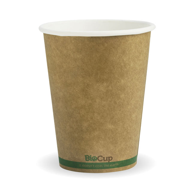Biocup Single Wall - Kraft with Green Stripe, 12oz (Box of 1000) from BioPak. Compostable, made out of Paper and Bioplastic and sold in boxes of 1. Hospitality quality at wholesale price with The Flying Fork!
