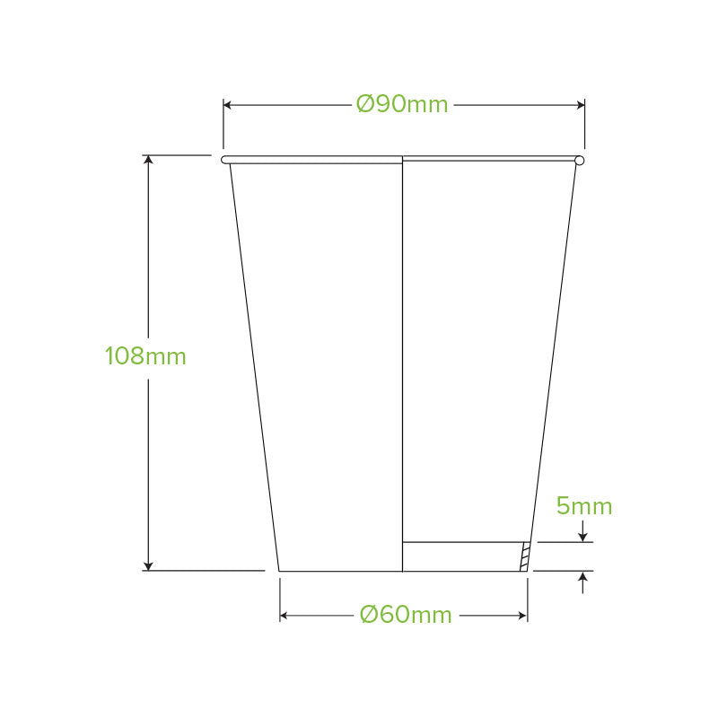 390ml (12oz) cup (fits large lids) - kraft green stripe - Carton of 1,000 units