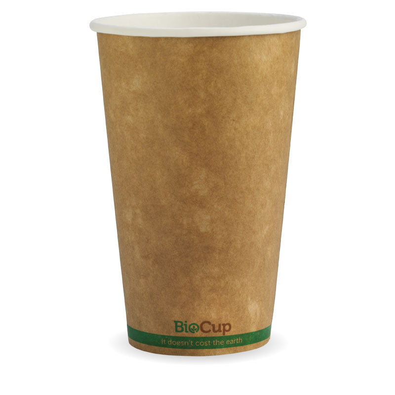 Biocup Single Wall - Kraft with Green Stripe, 16oz (Box of 1000) from BioPak. Compostable, made out of Paper and Bioplastic and sold in boxes of 1. Hospitality quality at wholesale price with The Flying Fork!