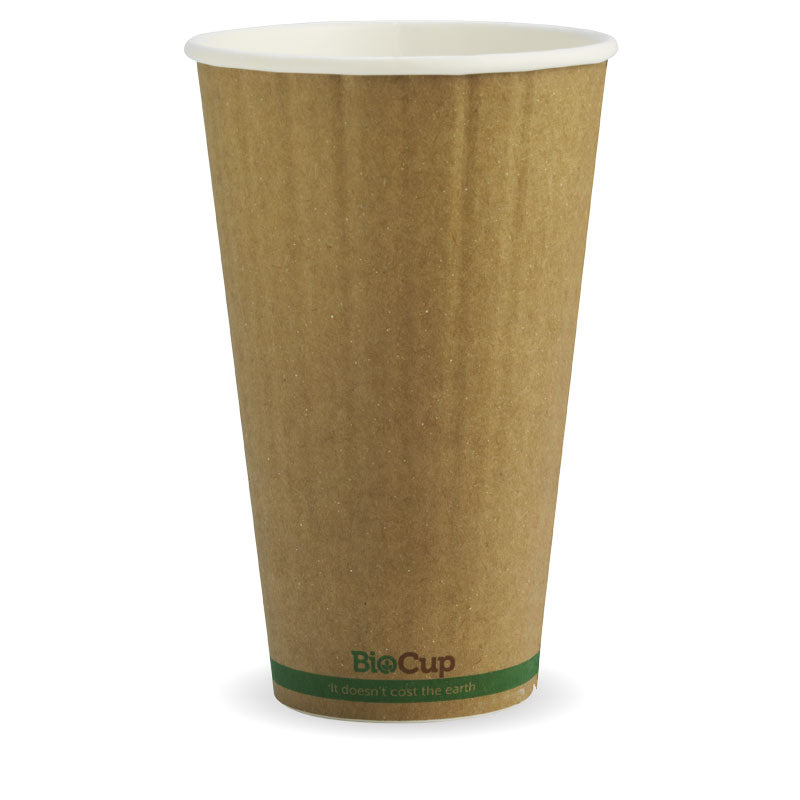 Biocup Double Wall - Kraft with Green Stripes, 16oz (Box of 600) from BioPak. Compostable, made out of Paper and Bioplastic and sold in boxes of 1. Hospitality quality at wholesale price with The Flying Fork!