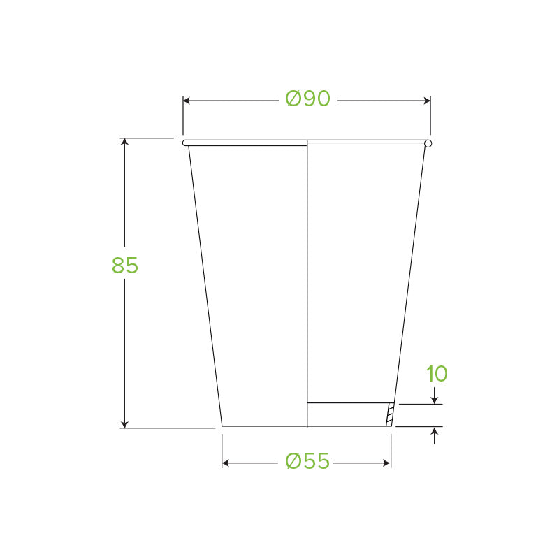 280ml (8oz) (90mm) cup (fits large lids) - printed kraft-look green stripe - Carton of 1000 units