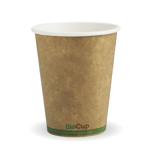 Biocup Single Wall - Kraft with Green Stripe, 8oz (Box of 1000) from BioPak. Compostable, made out of Paper and Bioplastic and sold in boxes of 1. Hospitality quality at wholesale price with The Flying Fork!
