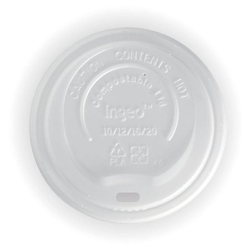 PLA Large Lid - 8, 12, 16 And 20oz, 90mm, Opaque (Box of 1000) from BioPak. Compostable, made out of Bioplastic and sold in boxes of 1. Hospitality quality at wholesale price with The Flying Fork!