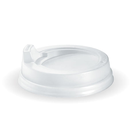 PS Small Sipper Lid - 6, 8, 10 And 12oz, 80mm, White (Box of 1000) from BioPak. Compostable, made out of Bioplastic and sold in boxes of 1. Hospitality quality at wholesale price with The Flying Fork!