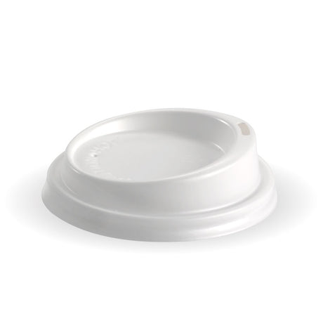 PS Small Lid - 6, 8, 10 And 12oz, 80mm, White (Box of 1000) from BioPak. Compostable, made out of Bioplastic and sold in boxes of 1. Hospitality quality at wholesale price with The Flying Fork!