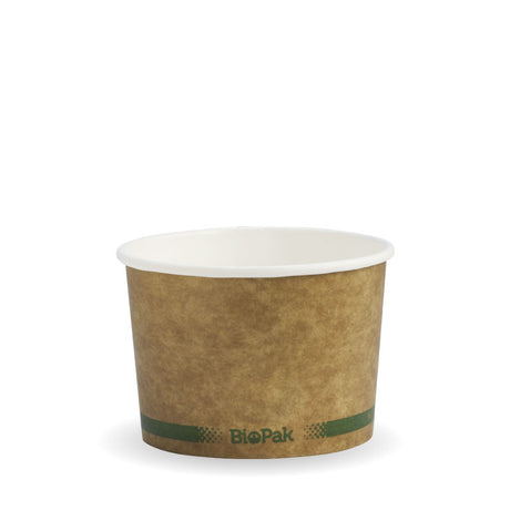 Biobowl - Kraft with Green Stripe, 8oz (Box of 1000) from BioPak. Compostable, made out of Paper and Bioplastic and sold in boxes of 1. Hospitality quality at wholesale price with The Flying Fork!