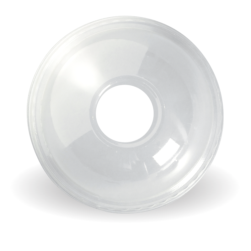 Biocup Dome Lid with 20mm Hole to fit 300 to 700ml Clear Cups (Box of 1000) from BioPak. Compostable, made out of Bioplastic and sold in boxes of 1. Hospitality quality at wholesale price with The Flying Fork!