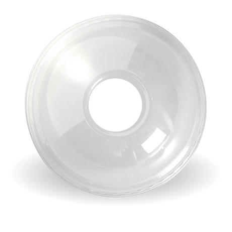 Biocup Dome Lid with 20mm Hole to fit 300 to 700ml Clear Cups (Box of 1000) from BioPak. Compostable, made out of Bioplastic and sold in boxes of 1. Hospitality quality at wholesale price with The Flying Fork!