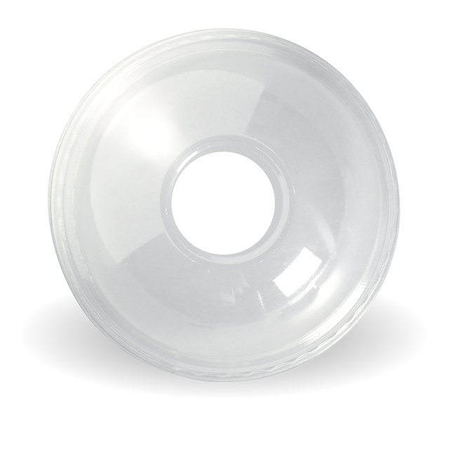 Biocup Dome Lid with 20mm Hole to fit 300 to 700ml Clear Cups (Box of 1000) from BioPak. Compostable, made out of Bioplastic and sold in boxes of 1. Hospitality quality at wholesale price with The Flying Fork!