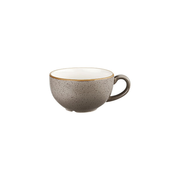 Cappuccino - 227mL, Peppercorn Grey, Stonecast from Churchill. made out of Porcelain and sold in boxes of 6. Hospitality quality at wholesale price with The Flying Fork!