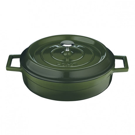 Casserole - Low, Green, 280mm from Lava. Sold in boxes of 1. Hospitality quality at wholesale price with The Flying Fork!