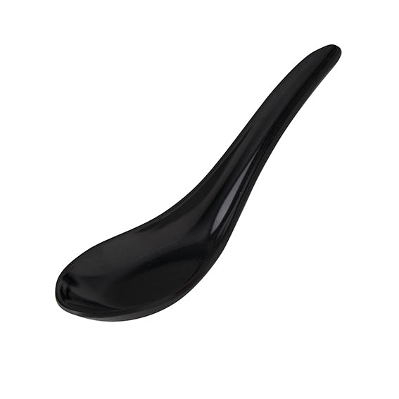 Chinese Spoon - Black, 150mm from Ryner Melamine. Sold in boxes of 48. Hospitality quality at wholesale price with The Flying Fork!