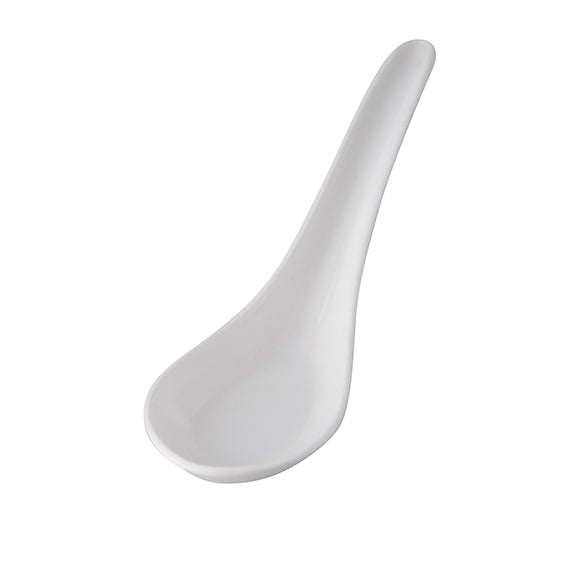 Chinese Spoon - White, 150mm from Ryner Melamine. Sold in boxes of 48. Hospitality quality at wholesale price with The Flying Fork!