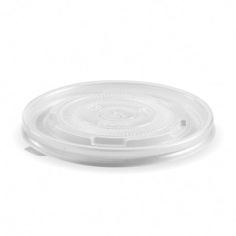 Biobowl PP Flat Lid - Clear, to fit 12,16, 32oz (Box of 1000) from BioPak. Compostable, made out of Paper and Bioplastic and sold in boxes of 1. Hospitality quality at wholesale price with The Flying Fork!