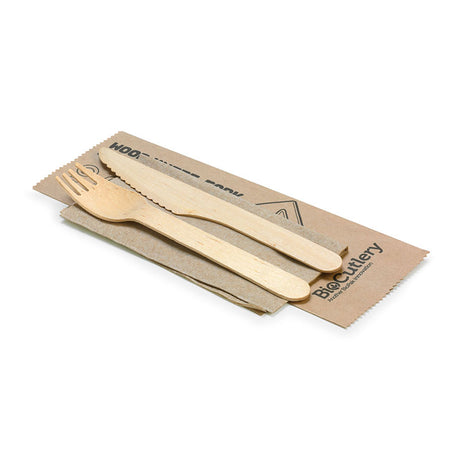Compostable cutlery set - Wood, 16cm (Pack of 100) from BioPak. Compostable, made out of Wood and sold in boxes of 1. Hospitality quality at wholesale price with The Flying Fork!