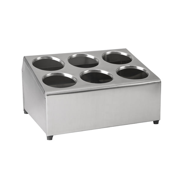 6 hole stainless steel cutlery holder on white background