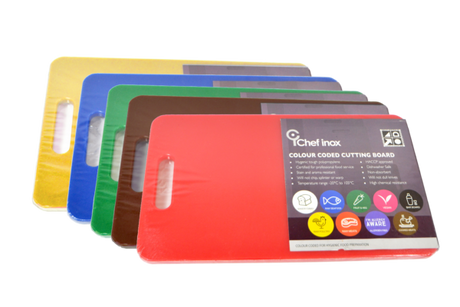 Set Of 5 Coloured Polypropylene Cutting Boards With Handles - 230x450x12mm from Chef Inox. made out of Polypropylene and sold in boxes of 1. Hospitality quality at wholesale price with The Flying Fork!