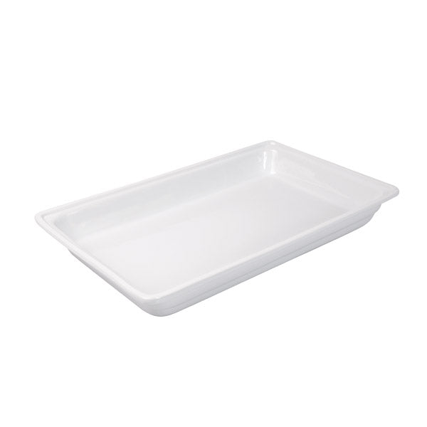 Food Pan - White, 1-1 Size 65mm from Ryner Tableware. made out of Porcelain and sold in boxes of 2. Hospitality quality at wholesale price with The Flying Fork!