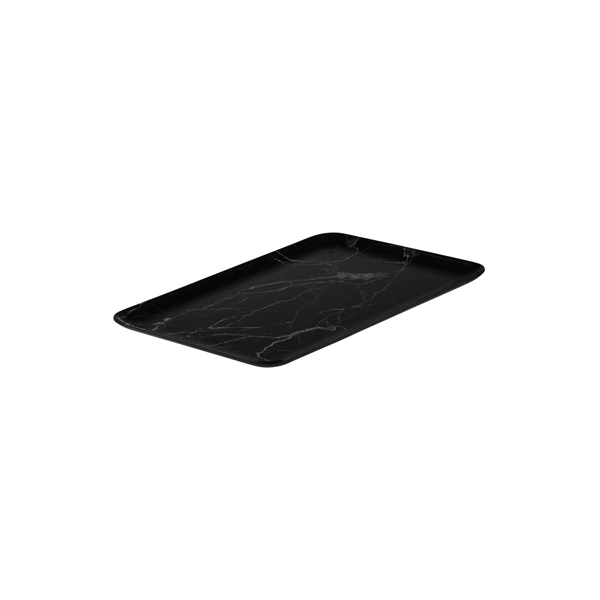 Rectangular Platter, 395 x 285mm, Coupe, Melamine - Black Marble from Ryner Melamine. Sold in boxes of 6. Hospitality quality at wholesale price with The Flying Fork!