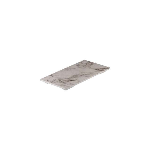 Flat Rectangular Platter, 325 x 176mm, Melamine - White Marble from Ryner Melamine. Sold in boxes of 3. Hospitality quality at wholesale price with The Flying Fork!