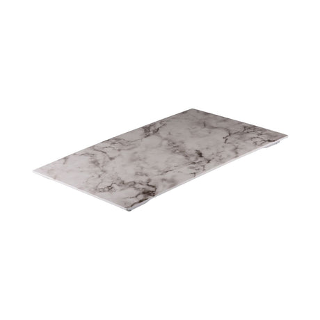 Flat Rectangular Platter, 530 x 325mm, Melamine - White Marble from Ryner Melamine. Sold in boxes of 1. Hospitality quality at wholesale price with The Flying Fork!