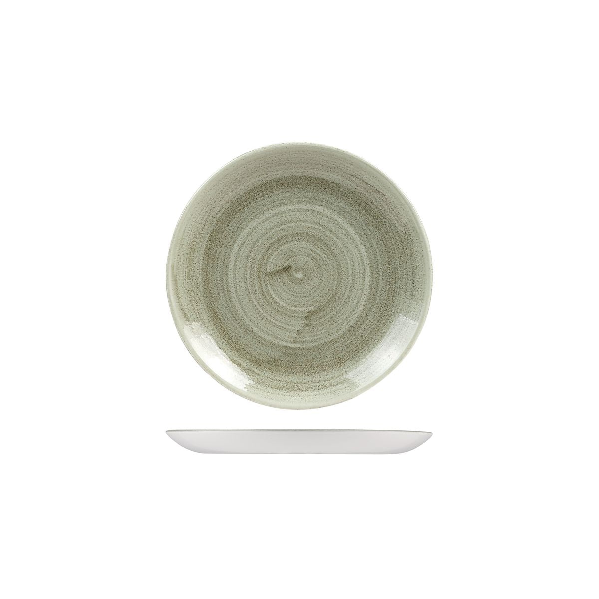 Round Plate - Coupe, 165mm, Patina Green from Churchill. Vitrified, made out of Porcelain and sold in boxes of 12. Hospitality quality at wholesale price with The Flying Fork!
