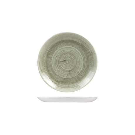 Round Plate - Coupe, 165mm, Patina Green from Churchill. Vitrified, made out of Porcelain and sold in boxes of 12. Hospitality quality at wholesale price with The Flying Fork!