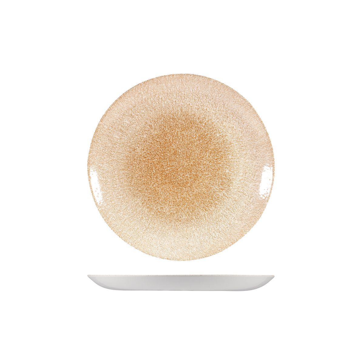 Round Plate - Coupe, 217mm, Raku Garnet Orange from Churchill. Textured, made out of Porcelain and sold in boxes of 6. Hospitality quality at wholesale price with The Flying Fork!