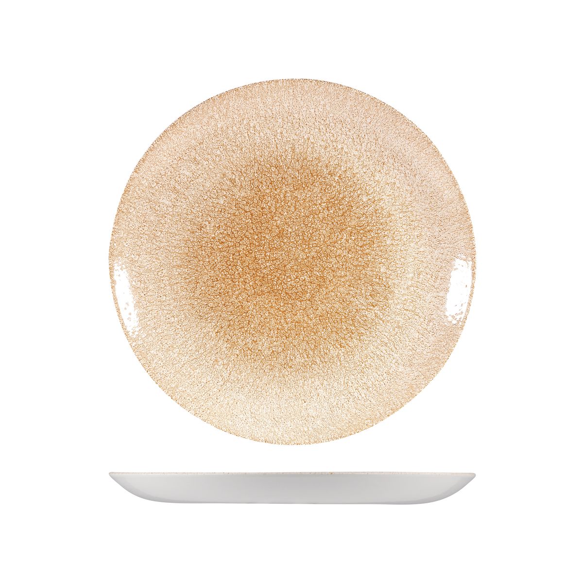 Round Plate - Coupe, 260mm, Raku Garnet Orange from Churchill. Textured, made out of Porcelain and sold in boxes of 6. Hospitality quality at wholesale price with The Flying Fork!