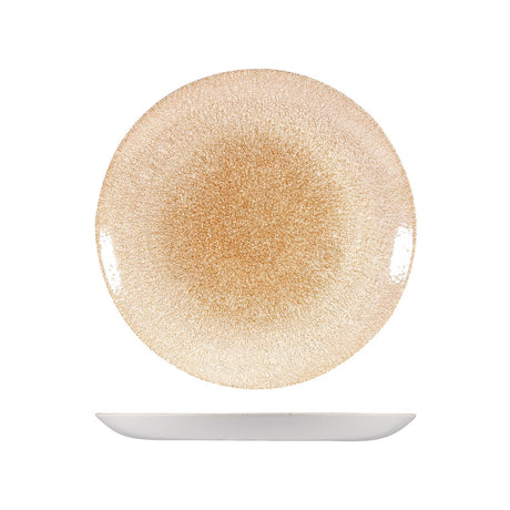 Round Plate - Coupe, 260mm, Raku Garnet Orange from Churchill. Textured, made out of Porcelain and sold in boxes of 6. Hospitality quality at wholesale price with The Flying Fork!