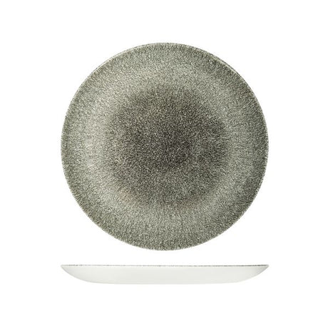 Round Plate - Coupe, 260mm, Raku Quartz Black from Churchill. Textured, made out of Porcelain and sold in boxes of 6. Hospitality quality at wholesale price with The Flying Fork!