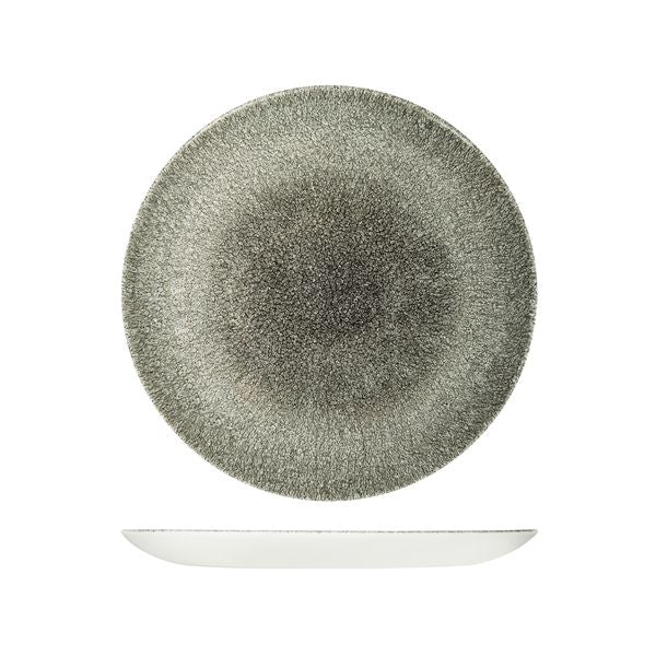 Round Plate - Coupe, 260mm, Raku Quartz Black from Churchill. Textured, made out of Porcelain and sold in boxes of 6. Hospitality quality at wholesale price with The Flying Fork!
