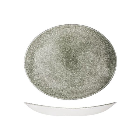 Oval Plate - Coupe, 270 x 229mm, Raku Quartz Black from Churchill. Textured, made out of Porcelain and sold in boxes of 6. Hospitality quality at wholesale price with The Flying Fork!