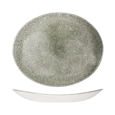 Oval Plate - Coupe, 317 x 255mm, Raku Quartz Black from Churchill. Textured, made out of Porcelain and sold in boxes of 6. Hospitality quality at wholesale price with The Flying Fork!