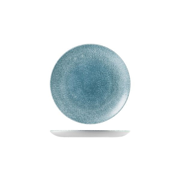 Round Plate - Coupe, 165mm, Raku Topaz Blue from Churchill. Textured, made out of Porcelain and sold in boxes of 6. Hospitality quality at wholesale price with The Flying Fork!