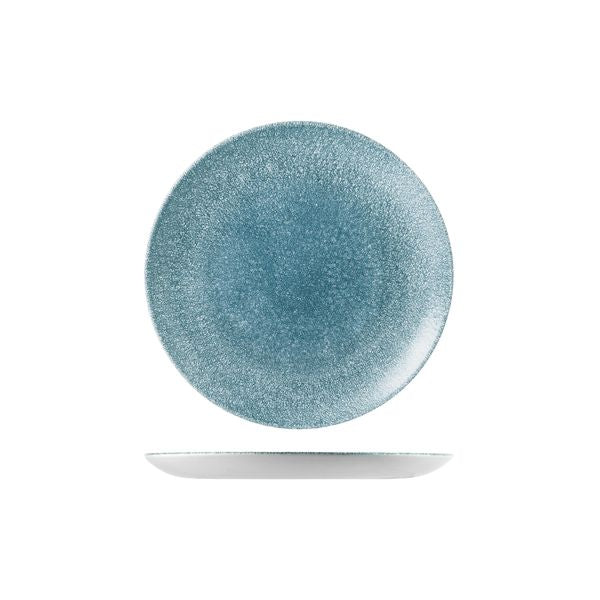 Round Plate - Coupe, 217mm, Raku Topaz Blue from Churchill. Textured, made out of Porcelain and sold in boxes of 6. Hospitality quality at wholesale price with The Flying Fork!